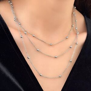 Triple Layer Station Chain Necklace in Silver